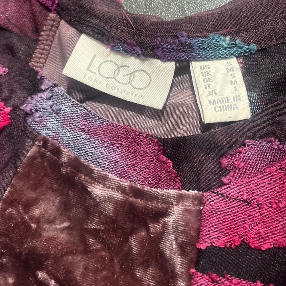 Y2K Velvet Tunic Top Small Long Sleeve LOGO Lori Goldstein Dark Romantic Artsy - Picture 3 of 7